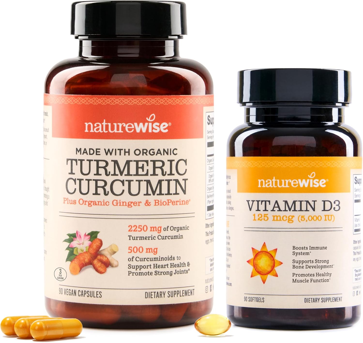 NatureWise Curcumin Turmeric & Vitamin D3 5000iu for Joint, Muscle, Bone & Immune Health Support [90 Count Each]