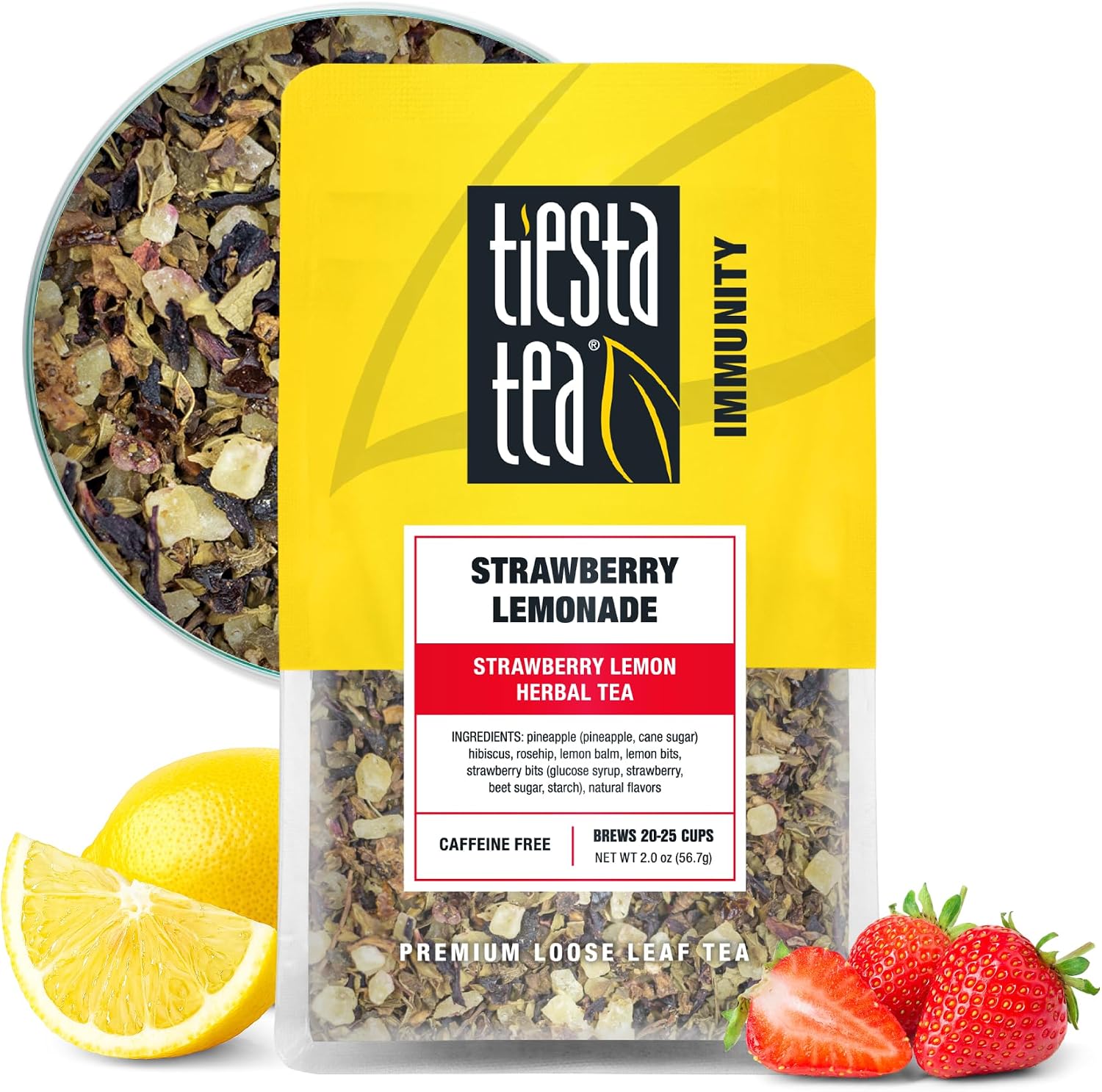 Tiesta Tea - Strawberry Lemonade, Loose Leaf, Strawberry Lemon Herbal Tea, Premium Non-Caffeinated Fruit Blend, Make Hot or Iced & Brews Up to 25 Cups, 2 Ounce Resealable Pouch