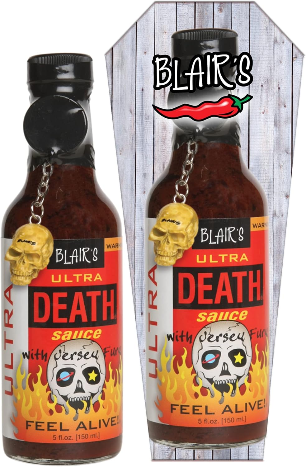 Blair's Ultra Death Sauce 5 Oz - Habanero, Jolokia, Scorpion Peppers - 900x Hotter Than a Jalapeno! - Comes with Skull Key Chain