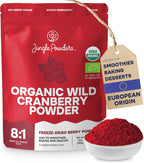 Jungle Powders Wild Cranberry Powder Organic 5 Ounces, USDA Certified Freeze Dried Organic Cranberries Powder for Baking Flavoring Smoothies, Additive Filler Free Superfood Extract from Whole Berries