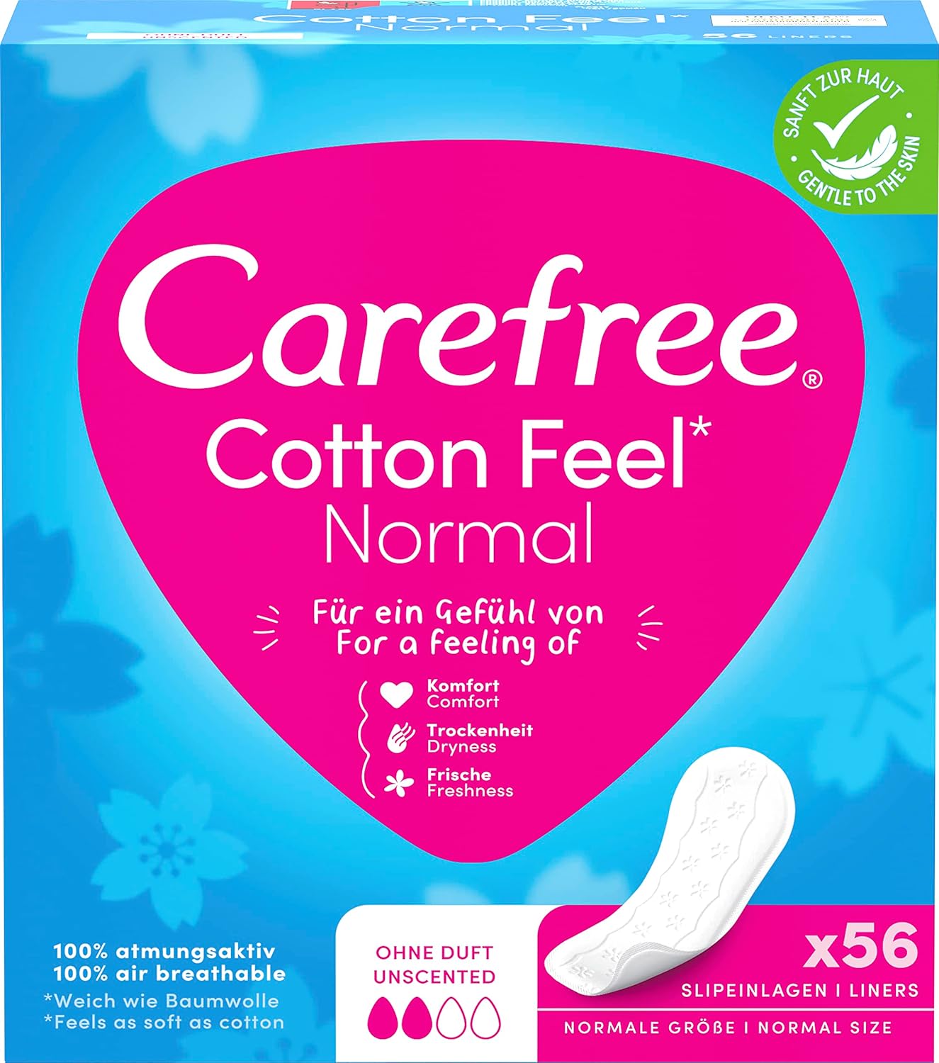 Carefree Cotton Feel Normal Panty Liners, 56 Count (Pack of 1)
