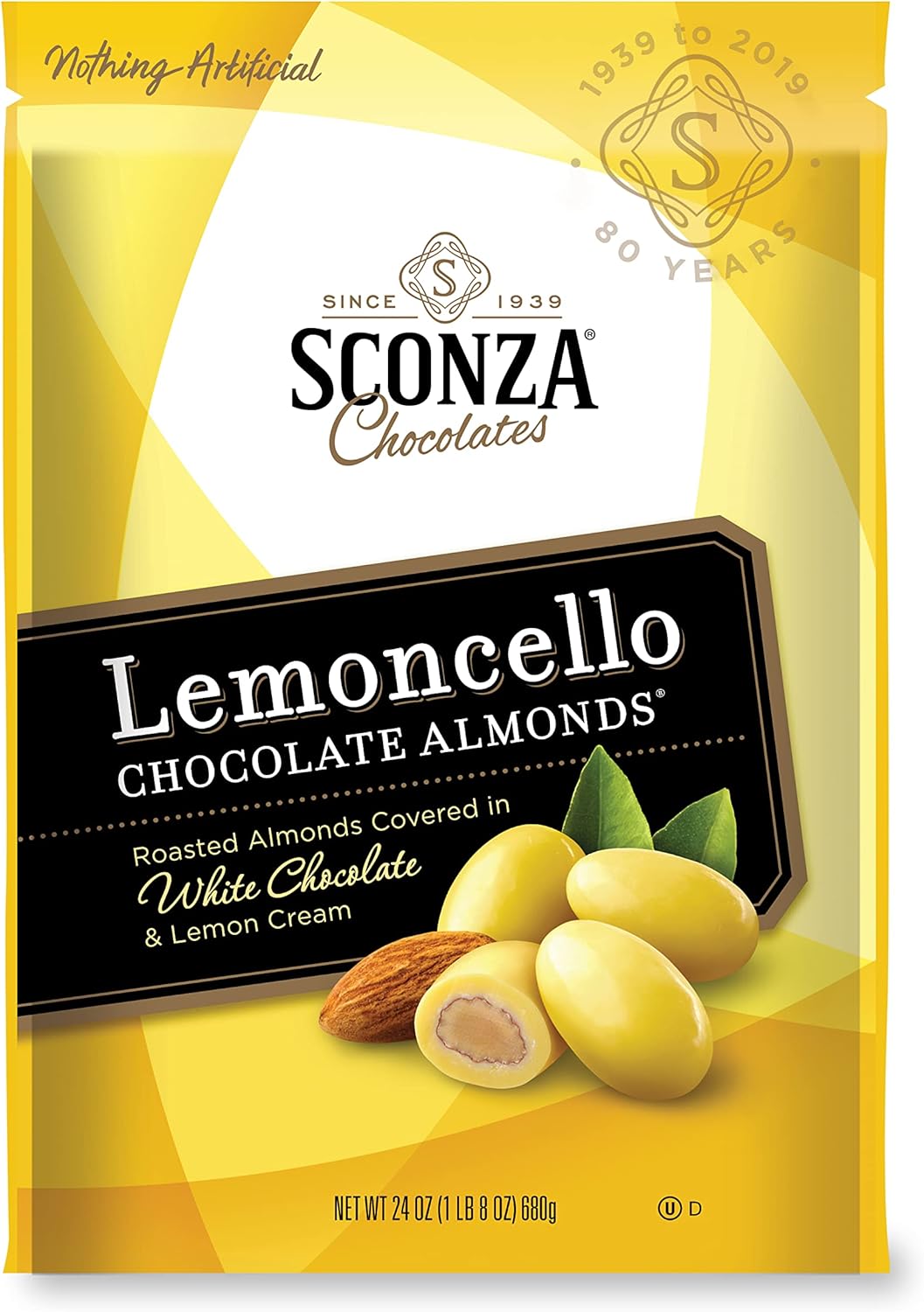 Sconza Lemoncello Lemon Cream & White Chocolate Almonds | Inspired by Italy's Lemon Groves | Made in the USA | Pack of 1 (24 Ounce)