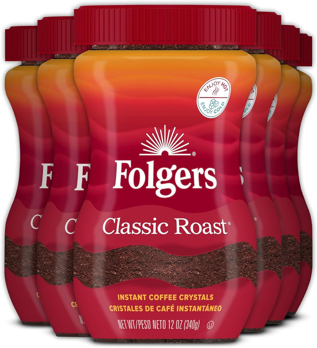 Folgers Classic Roast Instant Coffee, 12 Oz. Jar (Pack of 6)