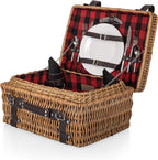 Picnic TIME Champion Picnic Basket for 2, Large Wicker Hamper Set with Cutlery Service Kit (Red & Black Buffalo Plaid Pattern)