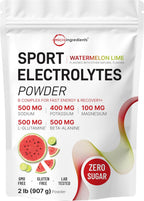 Micro Ingredients Electrolytes Powder, 2 lbs | 90 Servings | Sugar Free Workout Hydration | Potassium, Sodium, L-Glutamine, Beta-Alanine, & More | Watermelon Lime Flavor | Non-GMO, Gluten Free