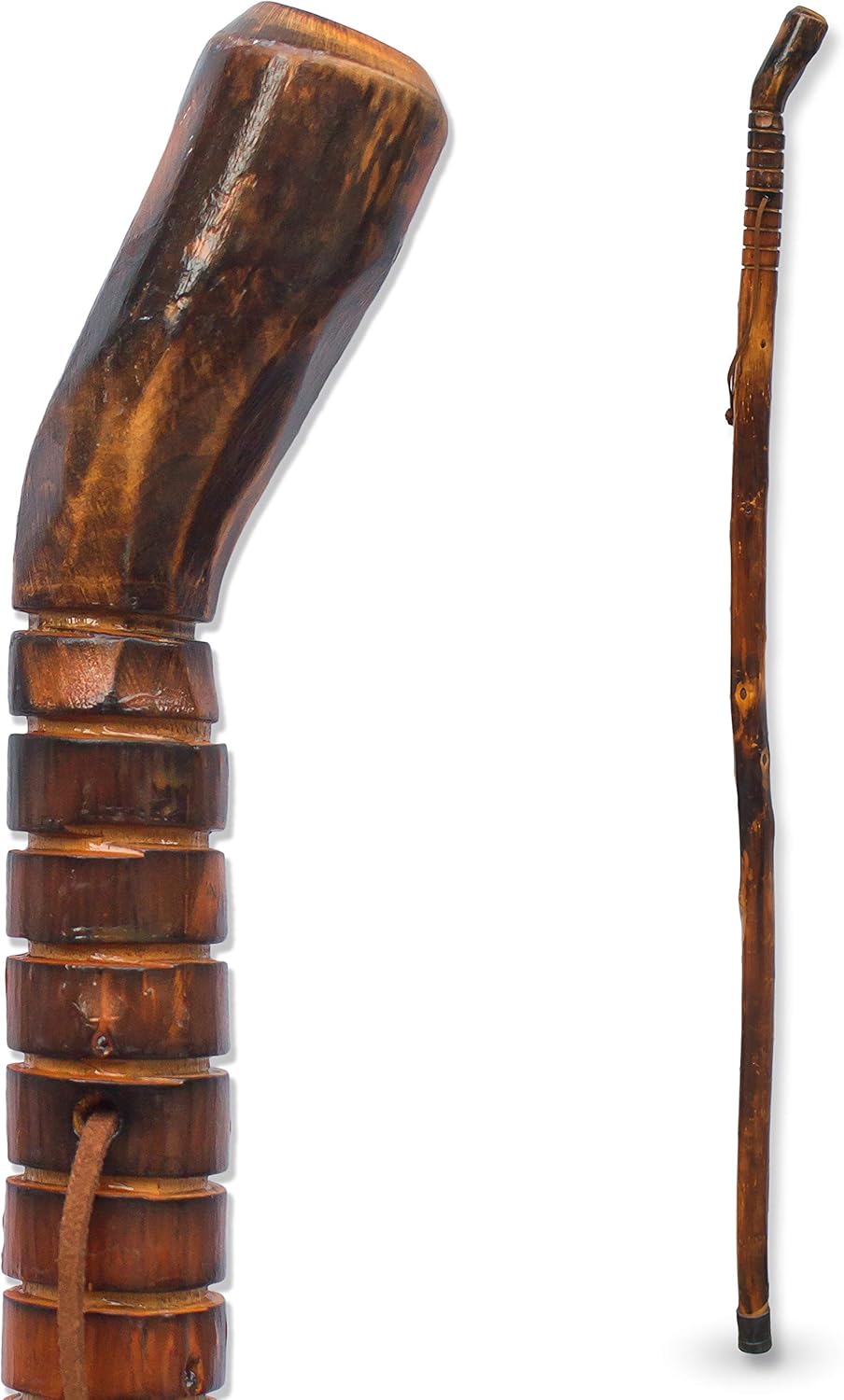 RMS Nature Wood Walking Stick - Wooden Hiking Stick and Trekking Pole with Leather Wrist Strap