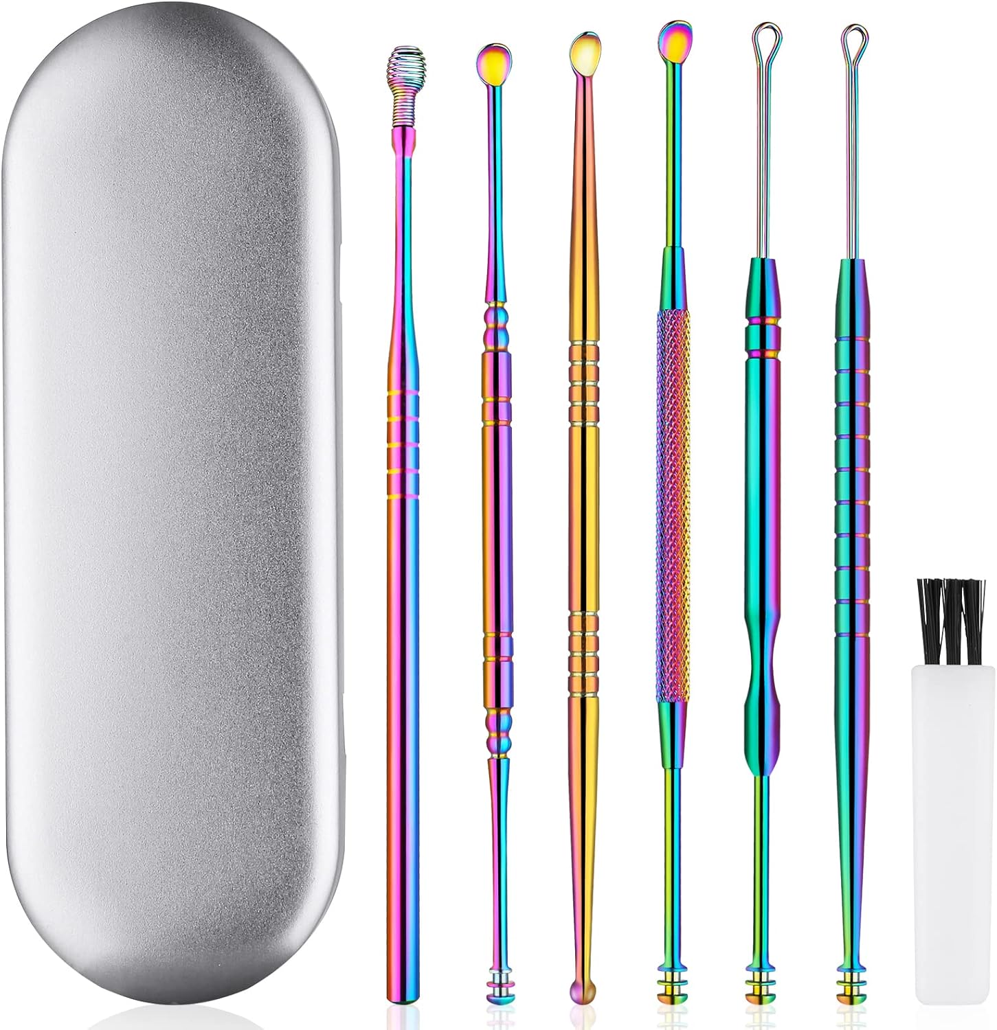 Ear Cleaning Kit,Safe Ear Wax Removal Tool,Earwax Removal Kit,Easy to Use,Painless Ear Pick,with Storage Box and Cleaning Brush (Titanium)
