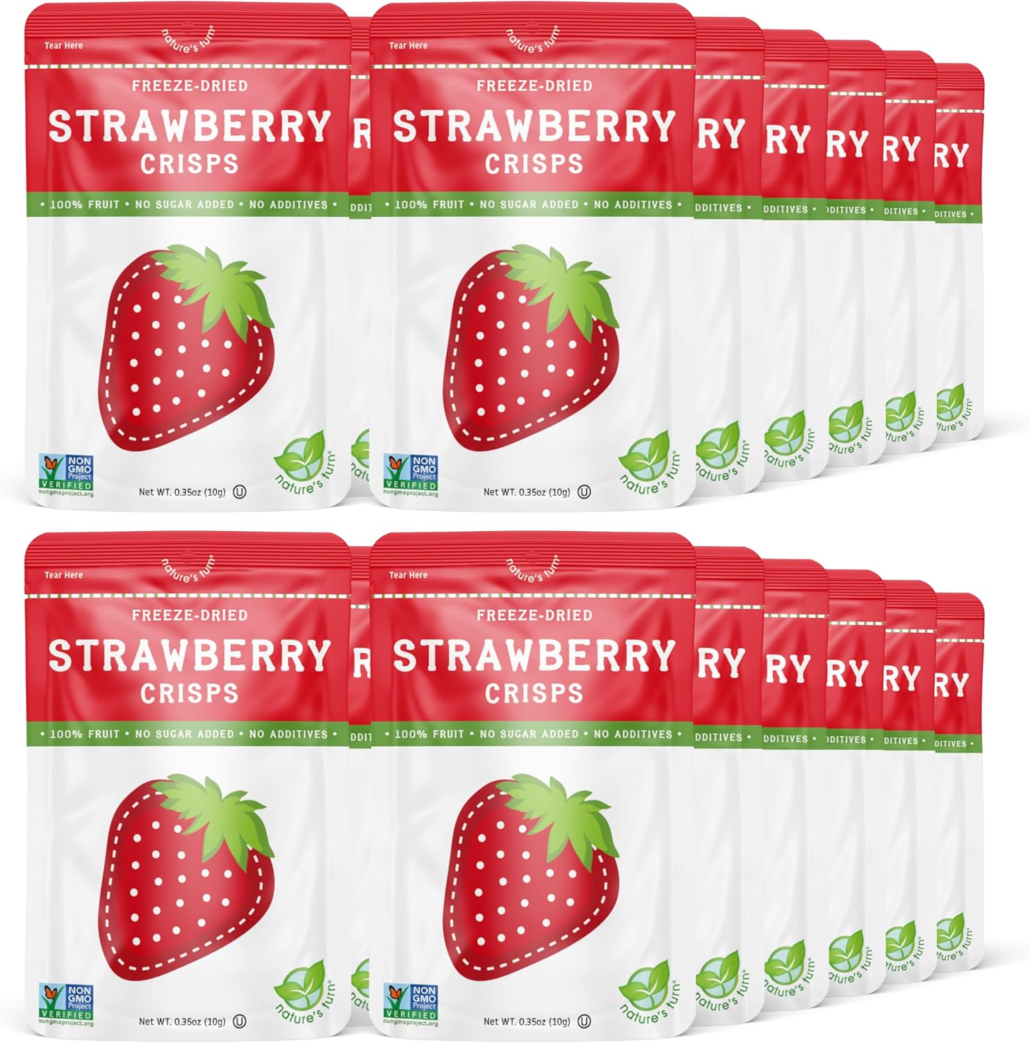 Nature's Turn Freeze-Dried Fruit Crisps – Healthy, Gluten-Free, Plant-Based, Crispy & Delicious Snack – Ideal for Cereal, & School On-the-Go Snacks – Strawberry, 24 Bags (0.35 oz Each)