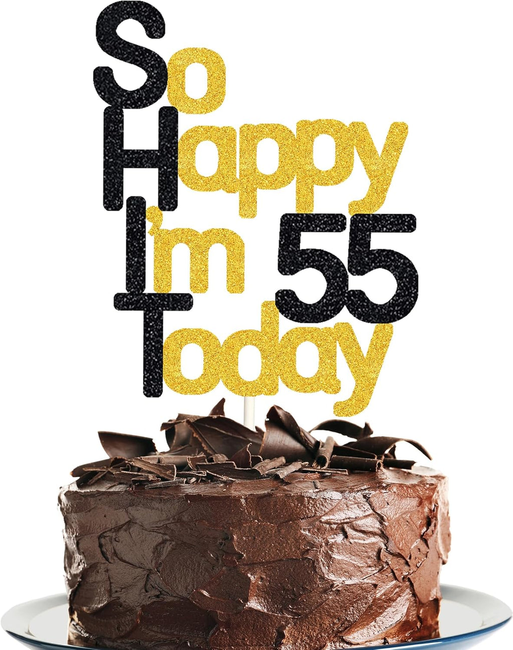 So Happy I'm 55 Today! Birthday Cake Toppers-Black Glitter, Fifty Five Cake Topper, 55 cake toppers, 55th birthday decorations,55th Birthday Cake Topper, 55 Decorations for Cake