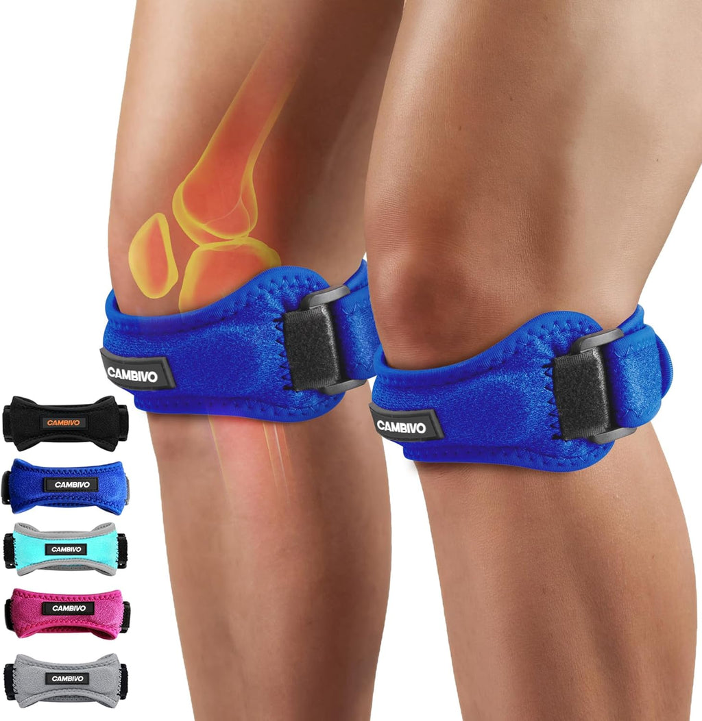 CAMBIVO Patella Tendon Knee Straps 2 Pack for Knee Pain Relief, Knee Brace for Women &Men with Extra Straps, Knee Support for Running, Hiking, Soccer, Basketball, Jumpers Knee, Tennis