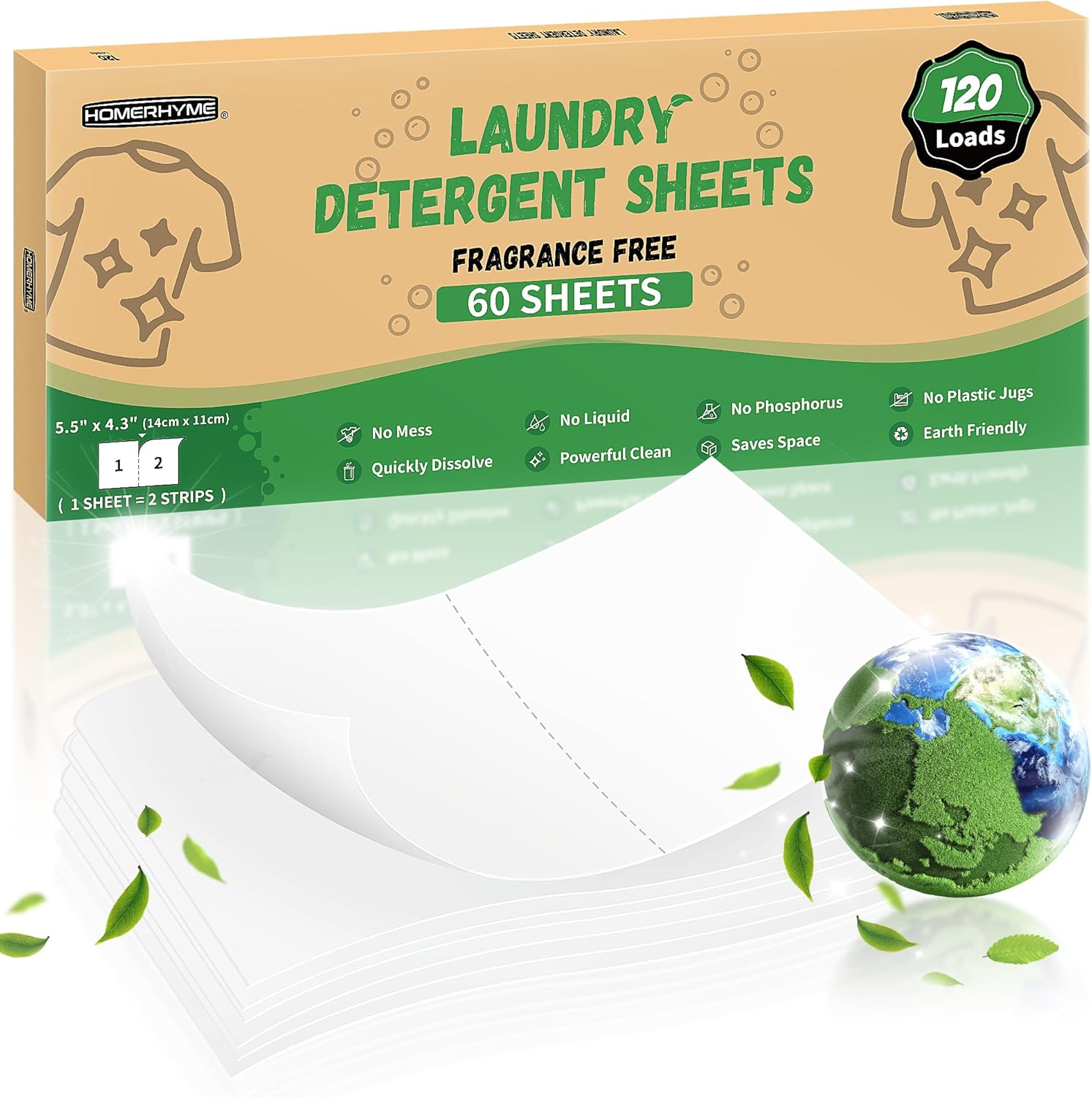 Laundry Detergent Sheets - Up to 120 Loads (60 Sheets),Unscented,Plastic Free,Laundry Detergent Strips for Travel,Dorms, Home,Apartments,Liquidless Technology,Eco Friendly& Hypoallergenic