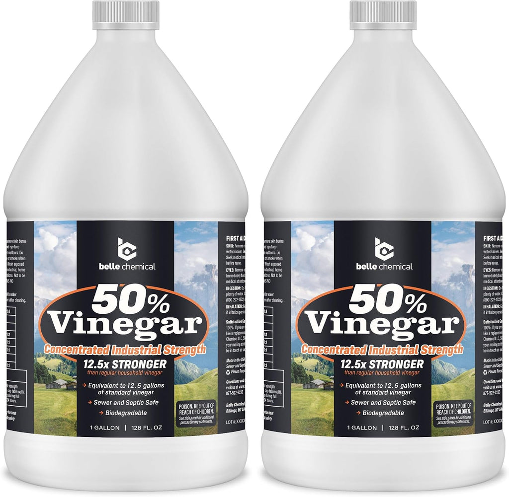 Belle Chemical 50% Pure Concentrated Vinegar – 12.5x Stronger – Indoor and Outdoor Cleaner (1 Gallon)