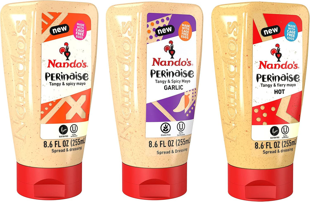 Nando's PERinaise Spicy Mayo Variety Pack - Original PERinaise, Garlic PERinaise, Hot PERinaise - Flavored Spread and Dressing - 8.5 fl oz - Pack of 3