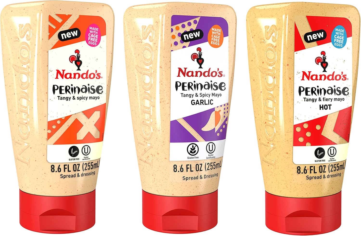 Nando's PERinaise Spicy Mayo Variety Pack - Original PERinaise, Garlic PERinaise, Hot PERinaise - Flavored Spread and Dressing - 8.5 fl oz - Pack of 3
