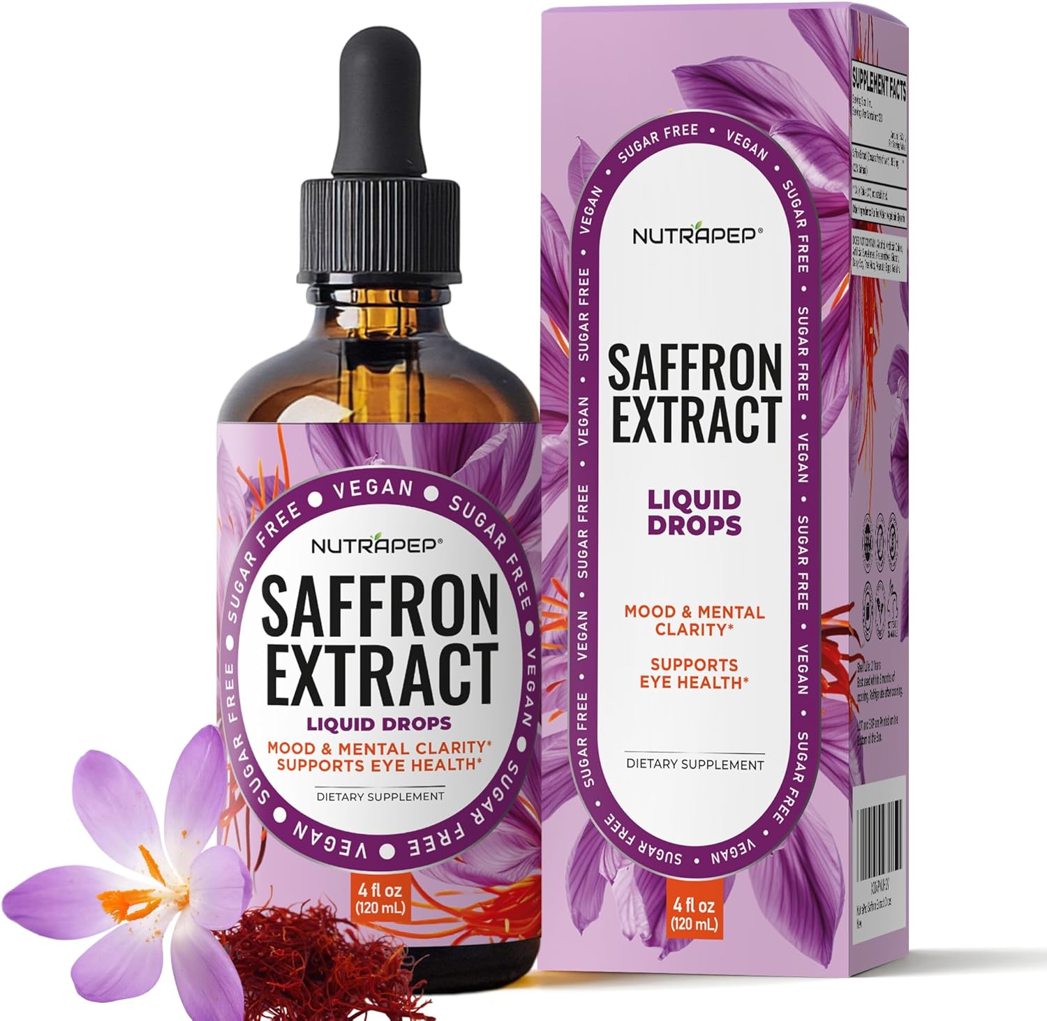 Saffron Extract Drops - Pure Saffron Liquid Supplement for Mood, Focus & Antioxidant Support - Non-GMO Vegan Alcohol-Free Sugar-Free - 4 fl oz (120 mL)