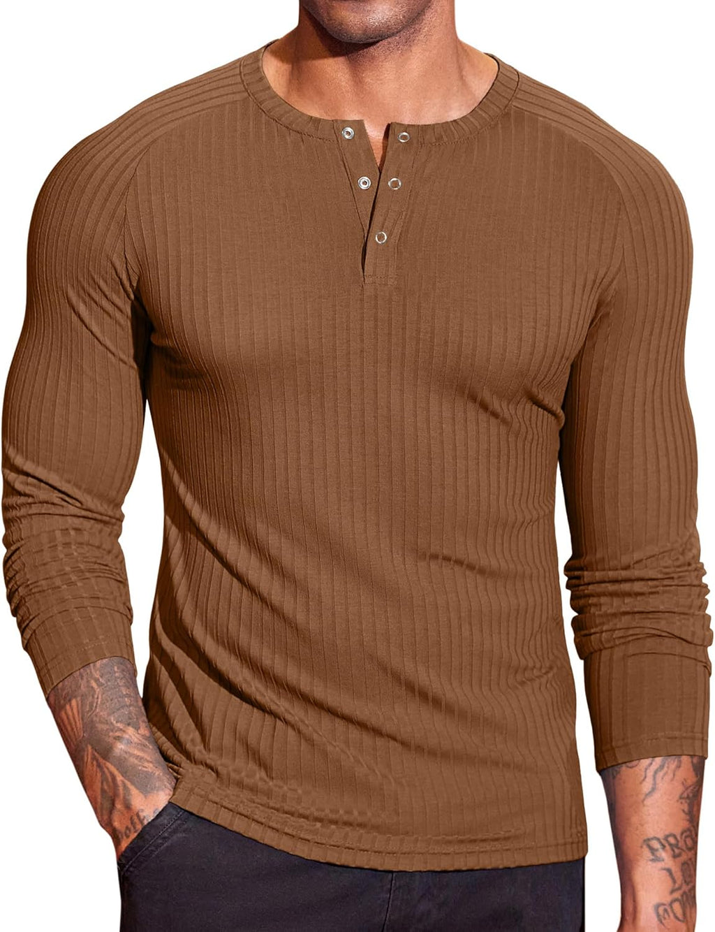 COOFANDY Men's Muscle Slim Fit T-Shirt Long Sleeve Henley Shirts Casual Gym Workout Athletic Tee Shirts