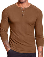 COOFANDY Men's Muscle Slim Fit T-Shirt Long Sleeve Henley Shirts Casual Gym Workout Athletic Tee Shirts