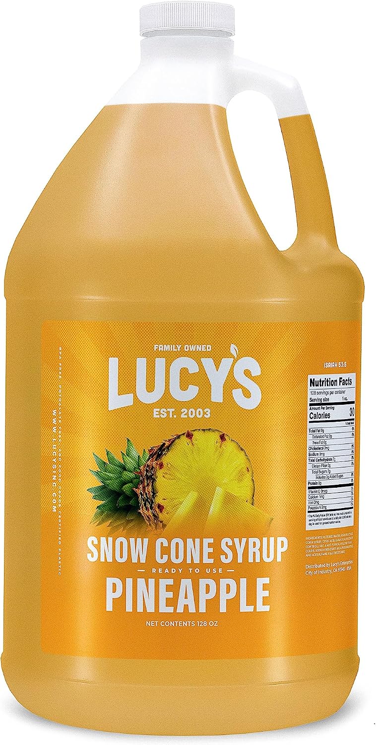 Lucy's Family Owned - Shaved Ice Snow Cone Syrup, Pineapple - 1 Gallon (128oz.)