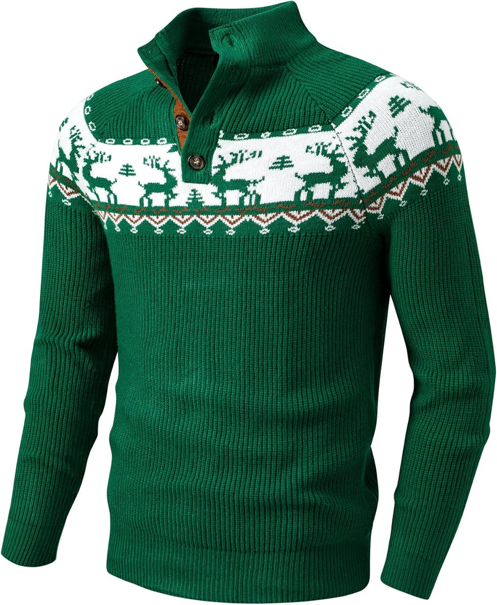 JMIERR Men's Cable Knit Pullover Sweater Casual Long Sleeve Stand Collar Button Knitted Sweaters