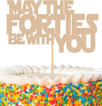 May The Forties Be With You Cake Topper - Glitter Rose Gold 40th Birthday Cake Decorations, 40th Wedding Anniversary Cake Pick (Rose Gold)