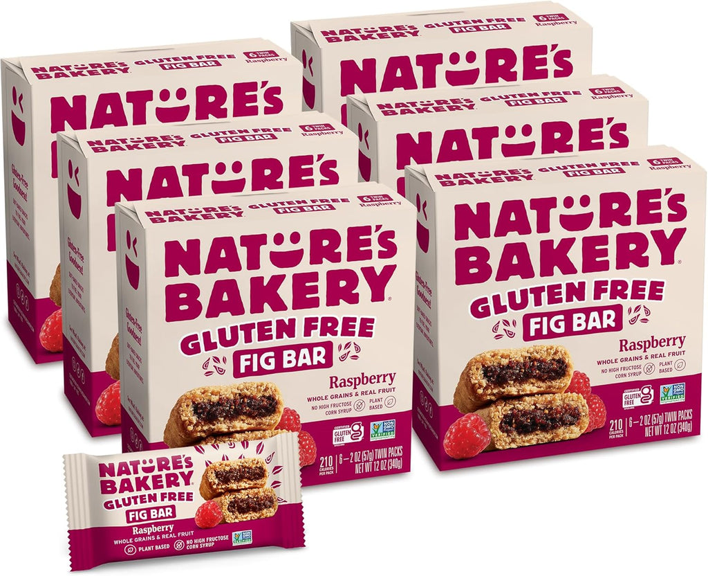 Nature’s Bakery Gluten Free Fig Bars, Raspberry, Real Fruit, Vegan, Non-GMO, Snack bar, 6 boxes with 6 twin packs (36 twin packs)