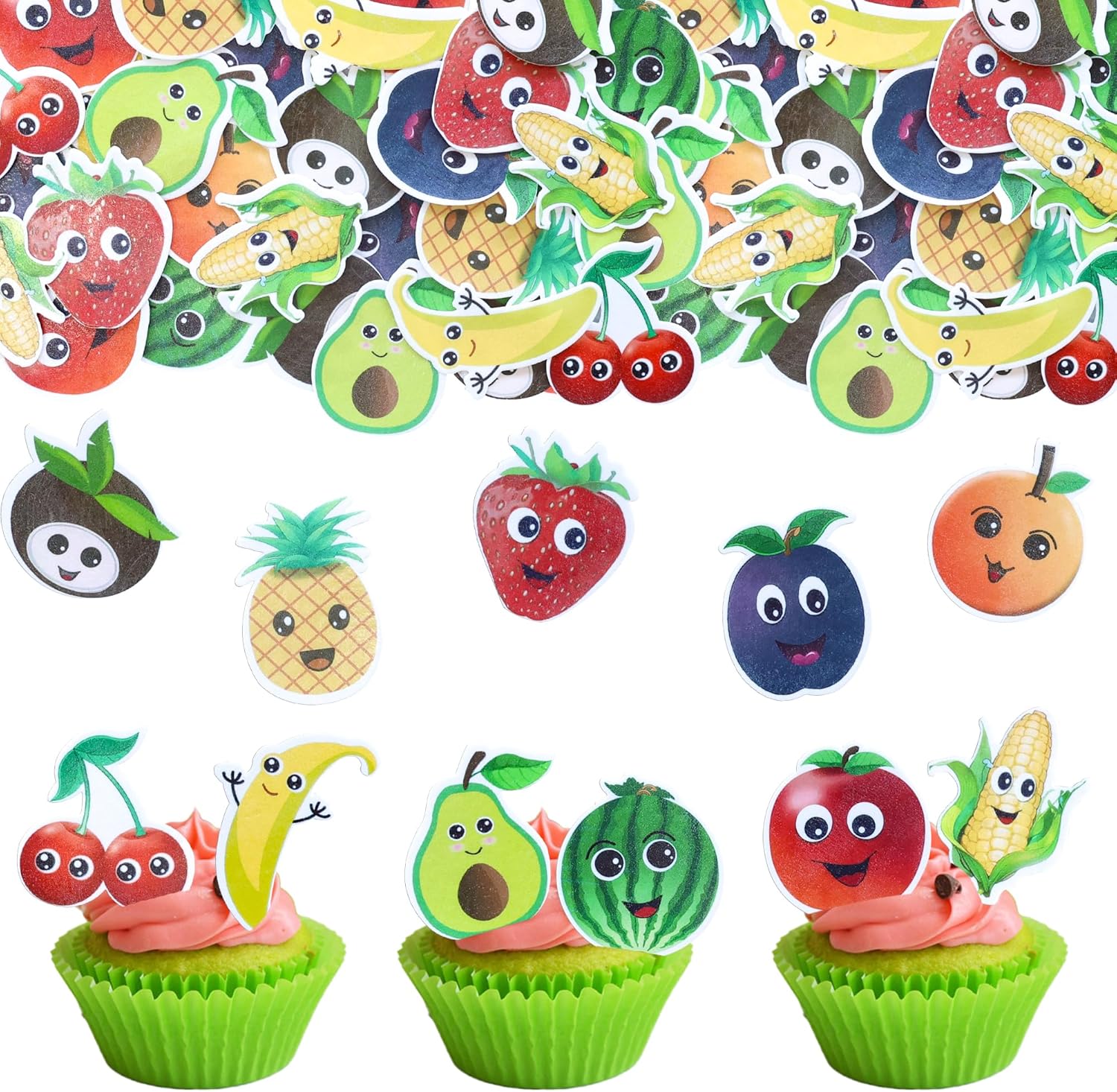 Gyufise 50Pcs Edible Fruit Theme Cupcake Toppers Apple Orange Peach Strawberry Banana Cupcake Picks Hawaii Fruit Cupcake Decor for Birthday Party Decoration Supplies