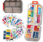 Large Pill Organizer with Medicine Labels - 7 Day Travel Daily Container, Mini Medication Storage Case (Grey, 161 Labels)