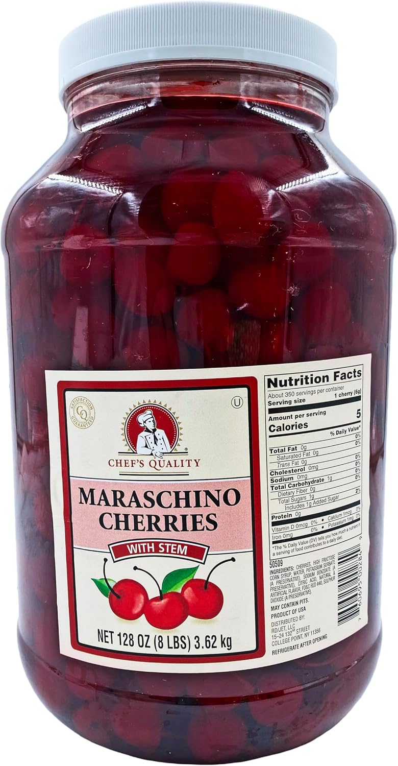 Chef's Quality Maraschino Cherries with stems gallon