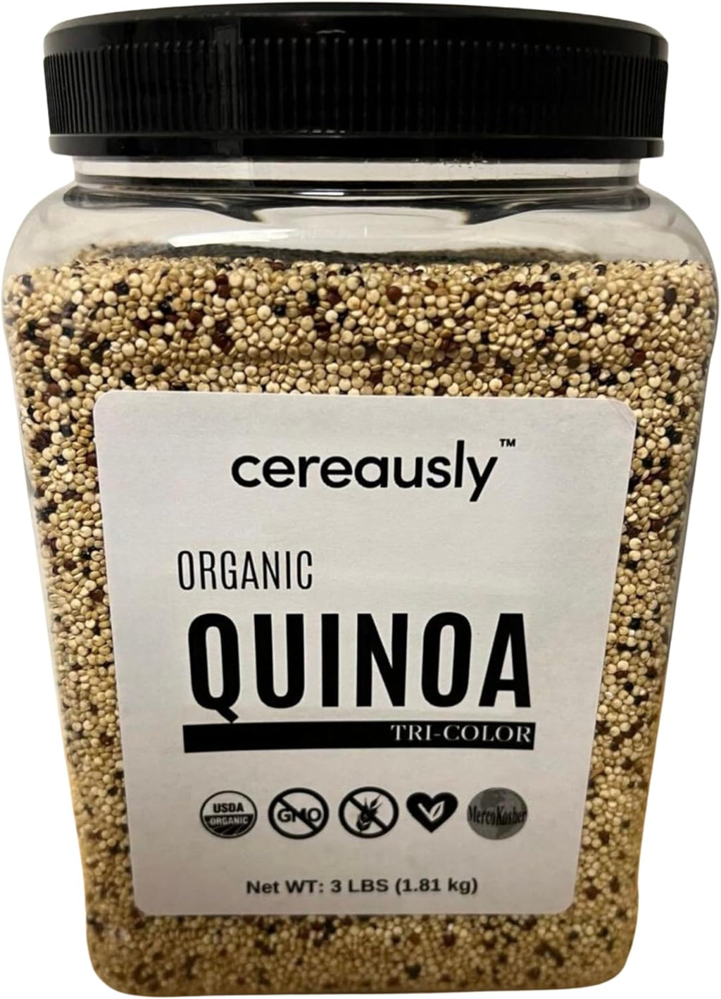 CEREAUSLY Organic Tri-Color Quinoa – Premium Royal Quinoa from Bolivia – Kosher and Non-GMO Quinoa Bulk – Vegan and Gluten-Fee Cooking Quinoa – 3 LB