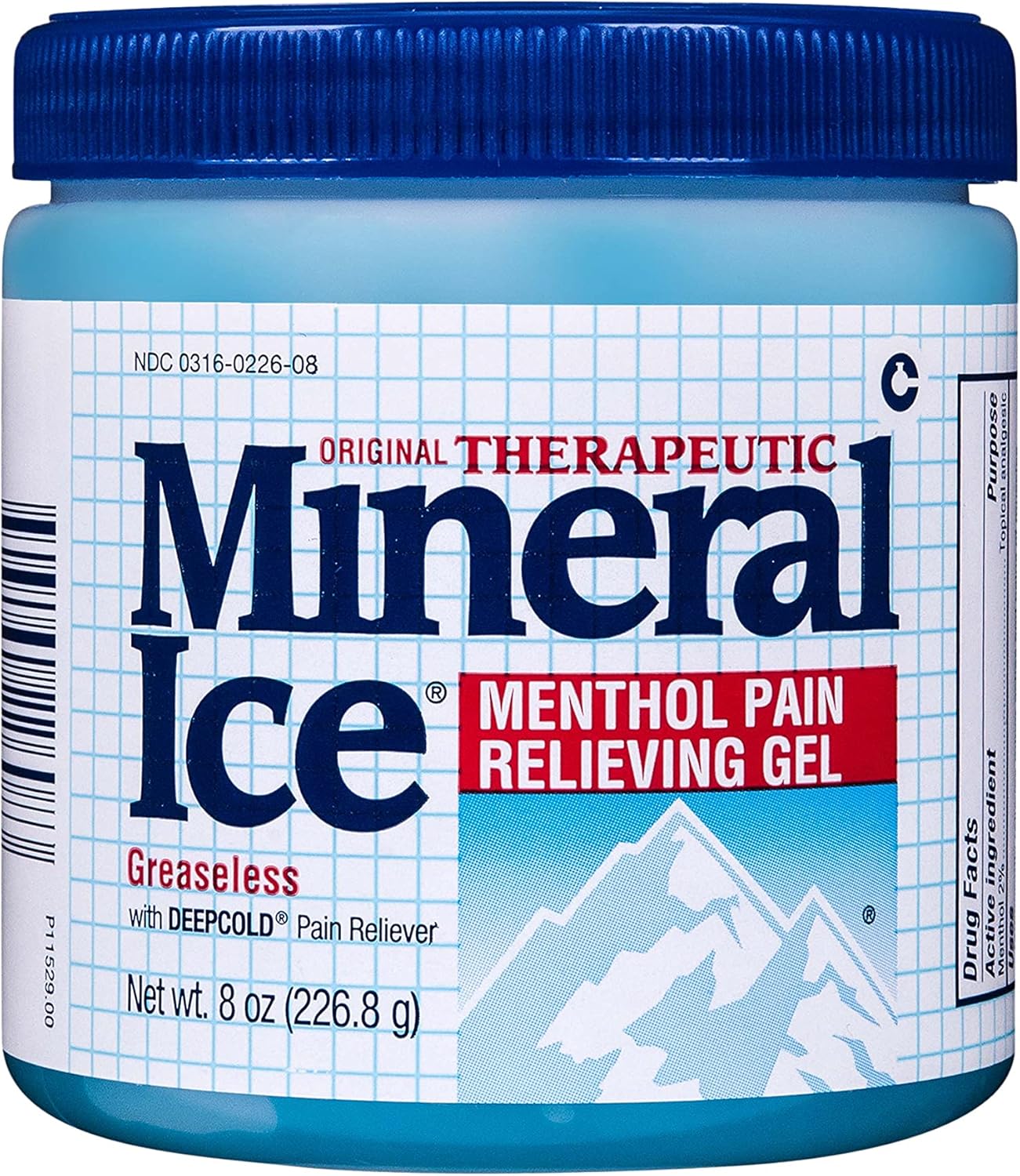 Mineral Ice Original Therapeutic Menthol Pain Relief Gel. Greaseless with "Deepcold" Pain Reliever. Provides Cooling & Penetrating Relief for Arthritis, Simple Backache, Strains & Sprains (8 Ounce)