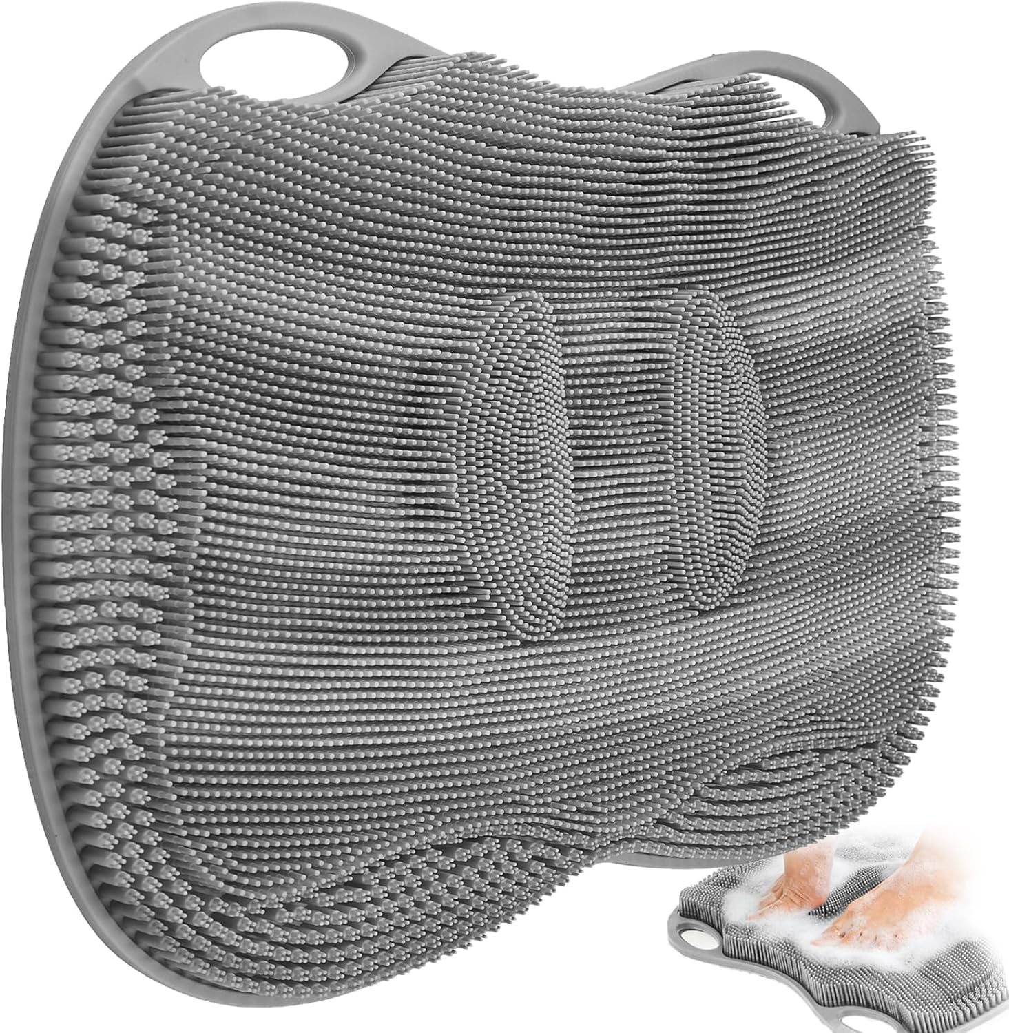 Shower Foot Scrubber Mat XL, Silicone Feet Toes Massage Cleaner -Upgraded Long Brush Pad Without Bending Non-Slip Suction Cups for Foot Bath Bathtub Exfoliate Smooth Skin 17.4x13 Grey