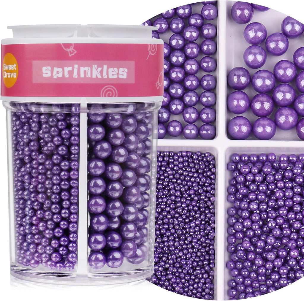 Purple Sprinkles for Cake Decorating, 7.8oz Edible Pearl Sprinkles, Sugar Candy Pearls for Baking, Cookie Decorations & Cupcake Topper, Wedding Party Halloween Supplies (Royal Purple, 4 Sizes)