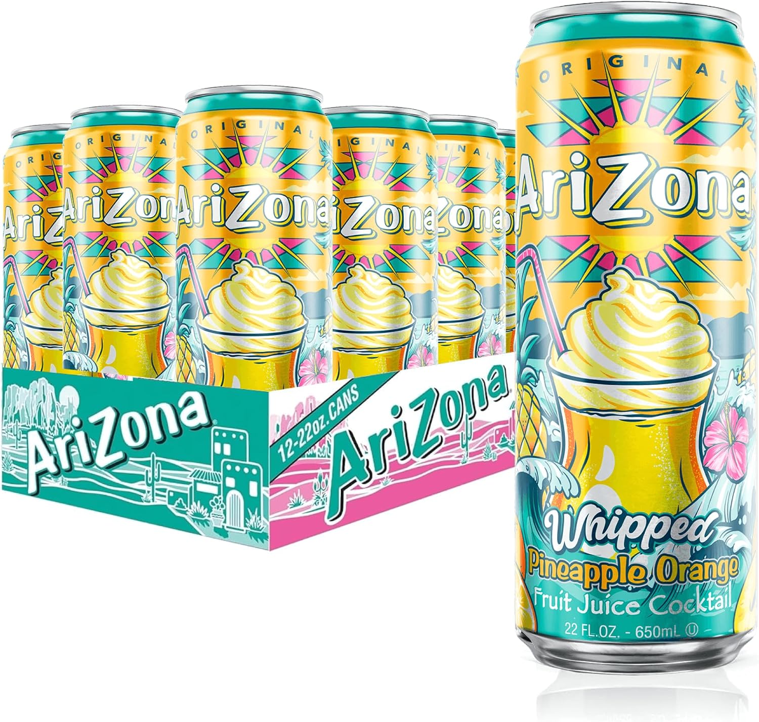 AriZona Whipped Pineapple Orange, Fruit Juice Drink - Big Can, 22 Fl Oz (Pack of 12)