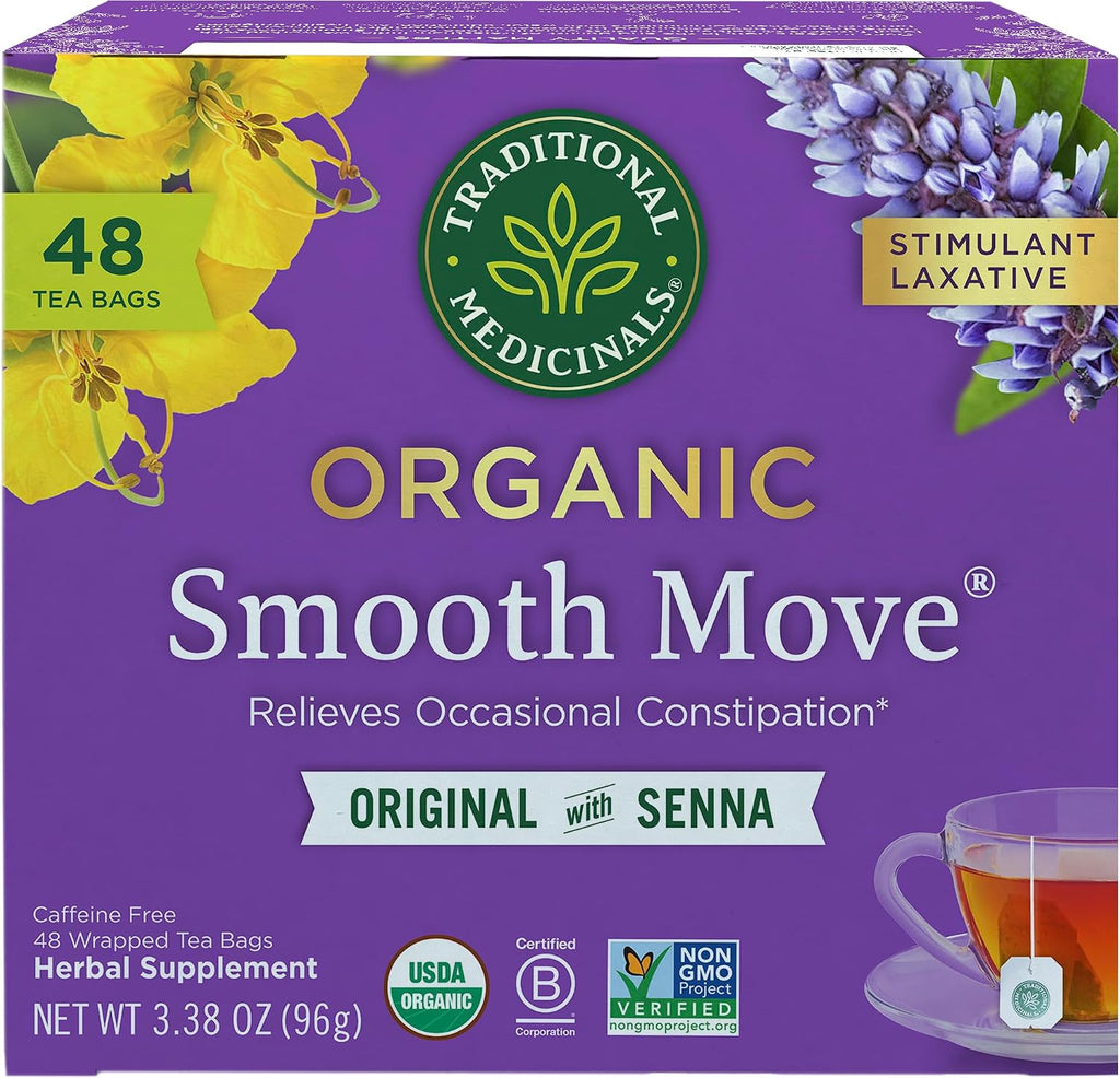 Traditional Medicinals Organic, Smooth Move Tea, Original with Senna - Helps Relieve Constipation Overnight - Kosher, Non-GMO, Caffeine-Free - 48 Tea Bags