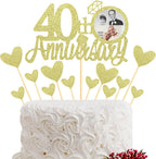 Sumerk 13 PCS Gold Glitter 40th Anniversary Cake Topper Happy 40th Anniversary Wedding Anniversary Cake Decorations