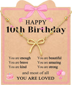 UNGENT THEM You Are Enough and Loved - Happy 8th 9th 10th 11th 12th 13th Birthday Gifts Gold Bow Necklace for Birthday Girls