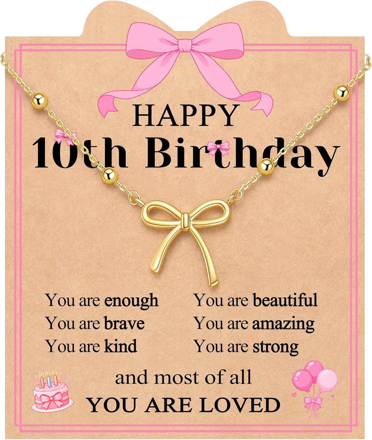 UNGENT THEM You Are Enough and Loved - Happy 8th 9th 10th 11th 12th 13th Birthday Gifts Gold Bow Necklace for Birthday Girls