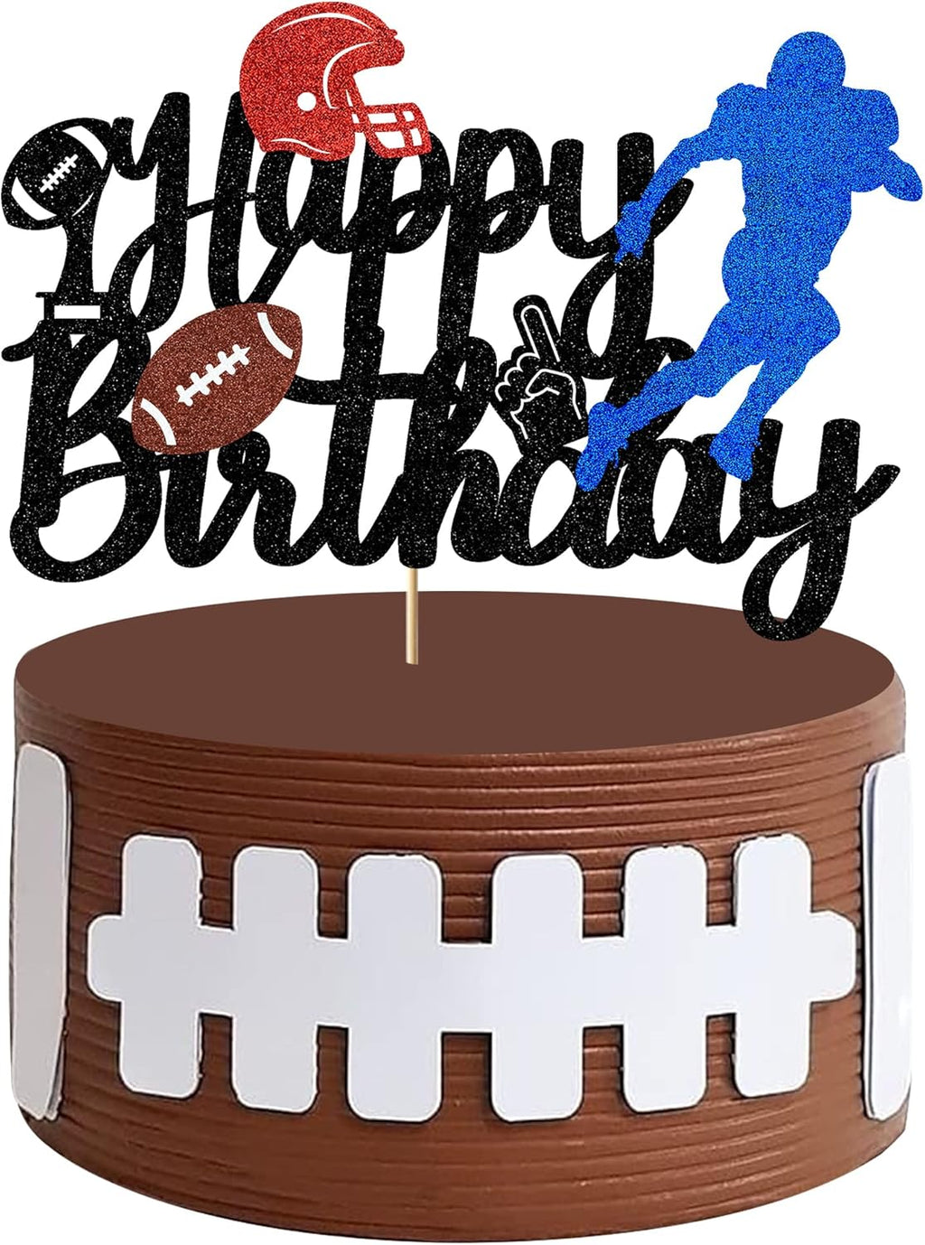 Footballs Cake Topper - American Football Toppers Decoration for Children Adult Glitter Super Bowl Touchdown Soccer Happy Birthday Decoration Sports Theme Party Supplies
