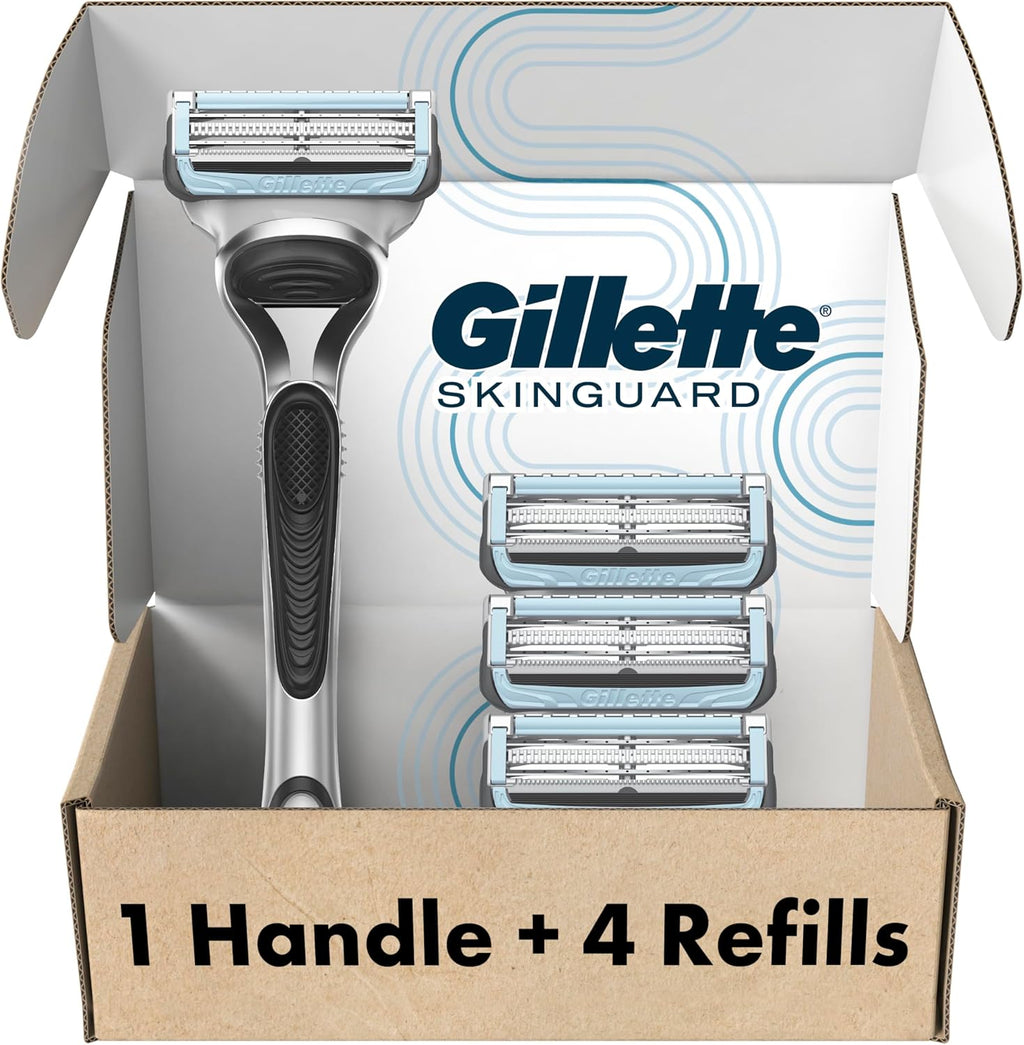 Gillette SkinGuard Razors, 1 Gillette Razor, 4 Razor Blade Refills, Designed for Men with Skin Irritation, Razor Bumps, and Sensitive Skin