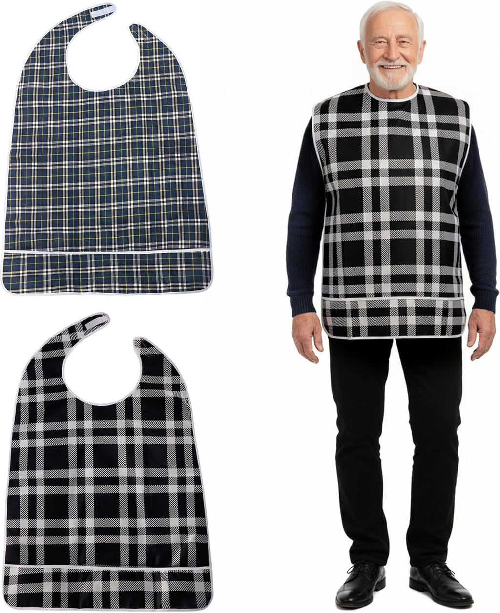 Adult bibs for seniors, 2-Pack Waterproof Reusable Extra Large 35"x22", Dignity Bib for Elderly Assisted Living