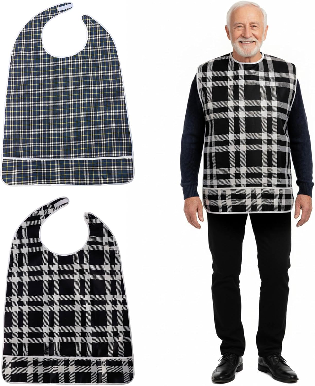 Adult bibs for seniors, 2-Pack Waterproof Reusable Extra Large 35"x22", Dignity Bib for Elderly Assisted Living