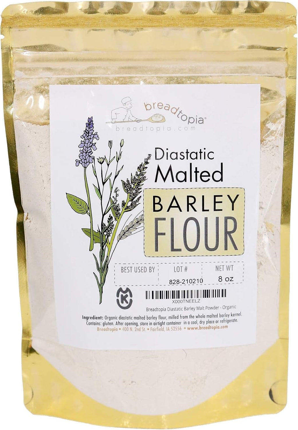 Breadtopia Organic Diastatic Malt Powder 8 oz. | Non-GMO Malted Barley Flour | No Additives, No Sugar, & No Fillers | Milled from Whole Malted Barley Kernel |