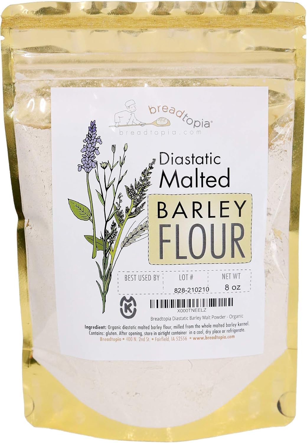 Breadtopia Organic Diastatic Malt Powder 8 oz. | Non-GMO Malted Barley Flour | No Additives, No Sugar, & No Fillers | Milled from Whole Malted Barley Kernel |