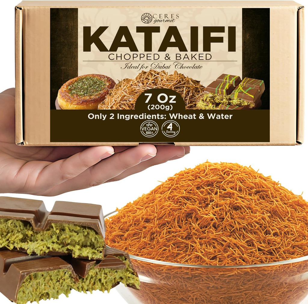 Ceres Gourmet Roasted Kataifi Pastry 200g (7 oz) - Toasted & Shredded Fillo Dough for Dubai Chocolate Filling, Premium Turkish Chopped Kadayif Pastry Dough for Milk Pudding, Pistachio Cream Recipes