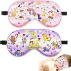 2 Pcs Sleep Mask for Kids Girls, Silk Eye Covers for Sleeping, Adjustable Strap & Light Blocking Design, Children's Bedtime Blindfold for Travel and Home Use (Rainbow Unicorn)