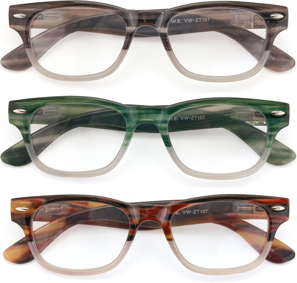 V.W.E. 3 Pairs Men Women Bold Thick Reading Glasses 2 Tone Mica Marble - Fashion Reader ZT107