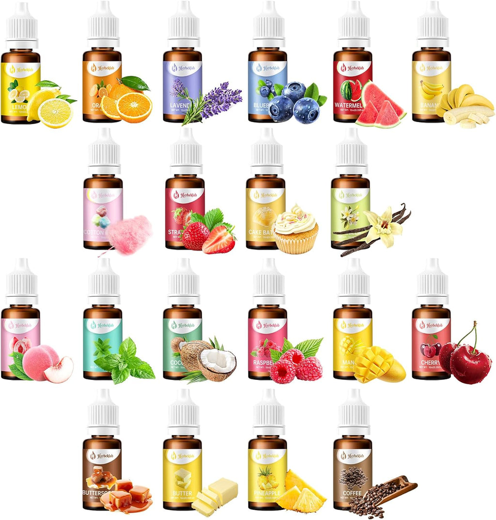 Food Flavoring Oil - Candy Flavoring for Candy Making 20 x 0.35 Fl Oz Concentrated Extracts and Flavorings for Baking, Lip Gloss, Cakes, Desserts