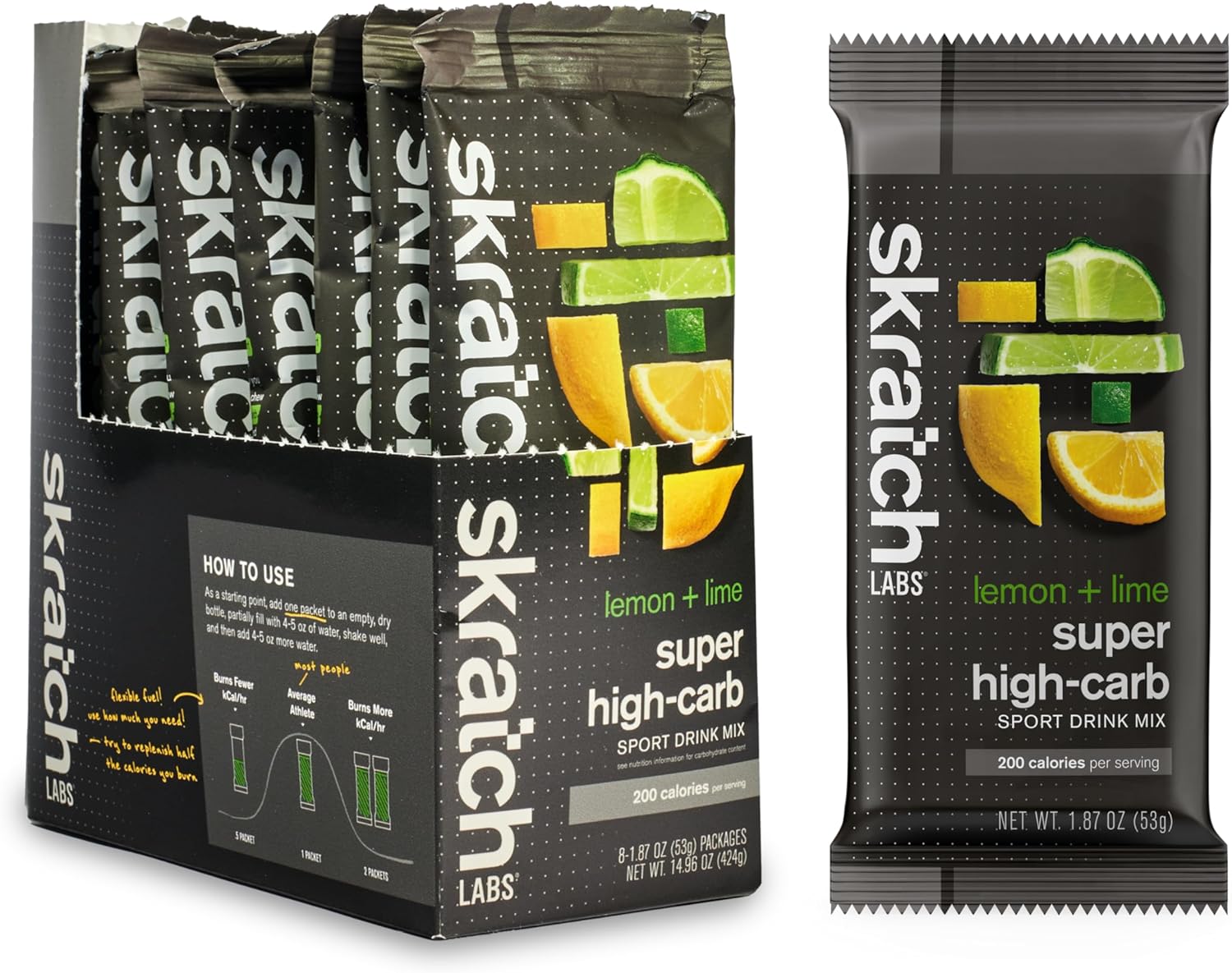 Skratch Labs Super High-Carb Drink Mix Packets - Carbohydrate Powder - Cluster Dextrin and Electrolytes - Endurance Energy- Energy Gel Alternative - Lemon/Lime - 8 Single Serving Packets - Non-GMO