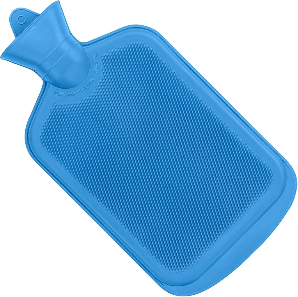 SteadMax Hot Water Bottle, 2L (68oz) Natural Rubber -BPA Free- Durable Large Hot Water Bag for Hot Compress and Heat Therapy, Pain Relief from Cramps, Back Pain, Sore Muscles, Injuries, Blue