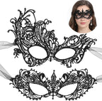 2 Pcs Masquerade Mask for Women Black Lace Eye Masks Costume Party Eye Mask Mardi Gras Masks Halloween Cosplay Accessory for Women and Girls